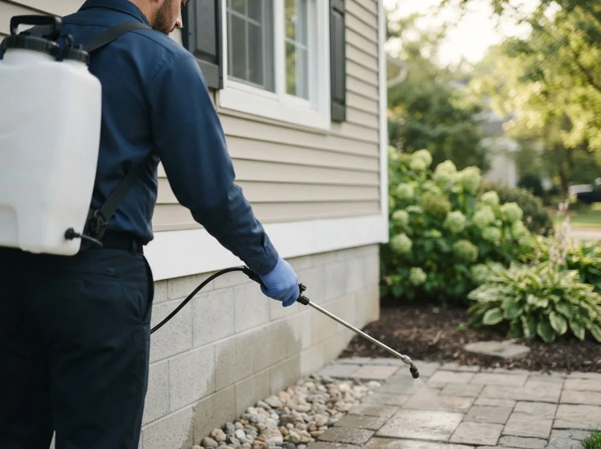 Pest control technician inspecting a home in Kildare, TX